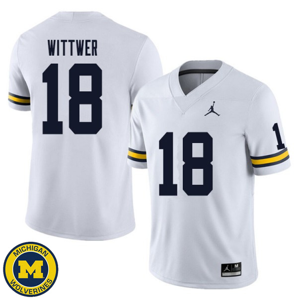 Men's Michigan Wolverines #18 Max Wittwer White Embroidery Football Jersey